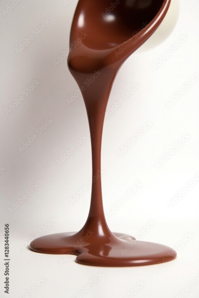 Droplets of melted chocolate falling horizontally on a white background , falling chocolate, smooth surface, chocolate drops Droplets of melted chocolate falling horizontally on a white background , falling chocolate, smooth surface, chocolate drops
