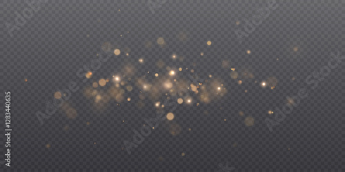 
golden bokeh particles and glare on a transparent background