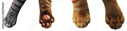 Wallpaper Mural Playful cat paw reaching out for feline product label concept. Three tiger paws showcasing distinct colors and patterns, each highlighting unique features of the tiger's anatomy Torontodigital.ca