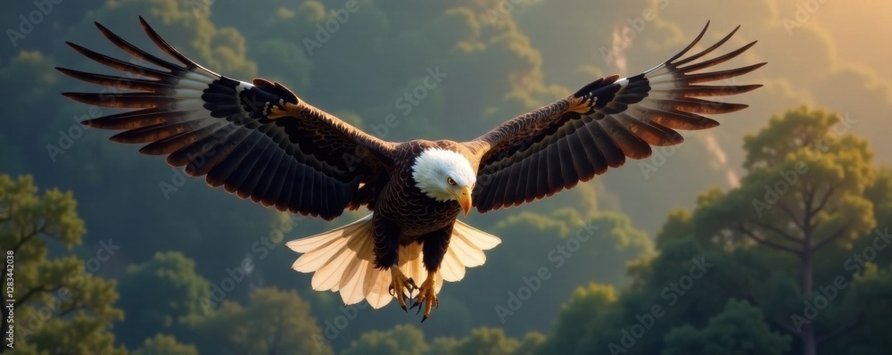 Obraz premium Eagle's majestic spread of wings in flight, movement, freedom, eagle