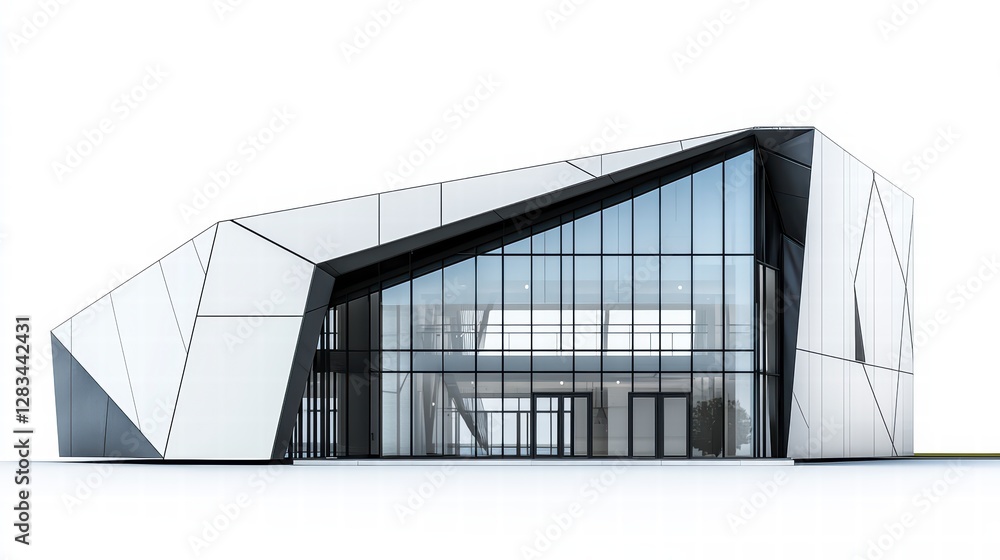 Modern Architectural Marvel: A sleek and contemporary building with a striking geometric design. The structure's facade combines a complex network of glass and crisp white panels. Modern Architectural Marvel: A sleek and contemporary building with a striking geometric design. The structure's facade combines a complex network of glass and crisp white panels.