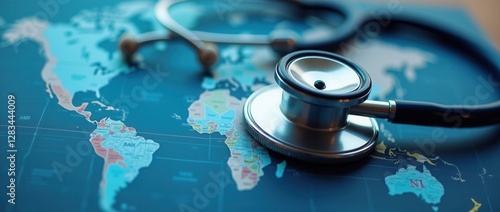 Professional Global Healthcare Concept with Stethoscope on World Map