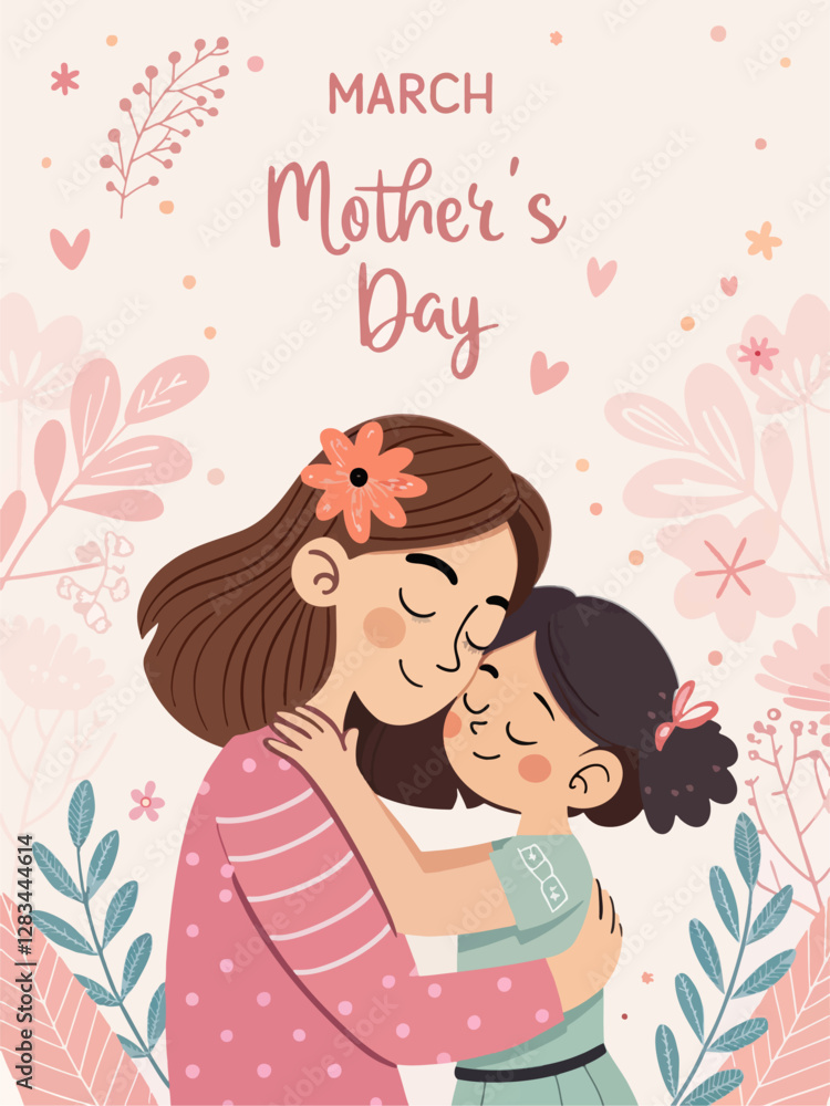 happy mother and baby, card for Mother's Day, March 8 happy mother and baby, card for Mother's Day, March 8