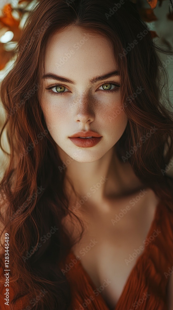A mesmerizing close-up portrait of a mysterious woman embodying September A mesmerizing close-up portrait of a mysterious woman embodying September