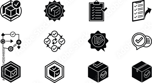 Quality Control, Package Tracking, and Logistics Management Icons