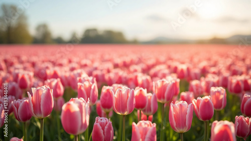 Field of pink and white tulips