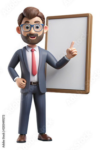 3d render of business man explain in white board