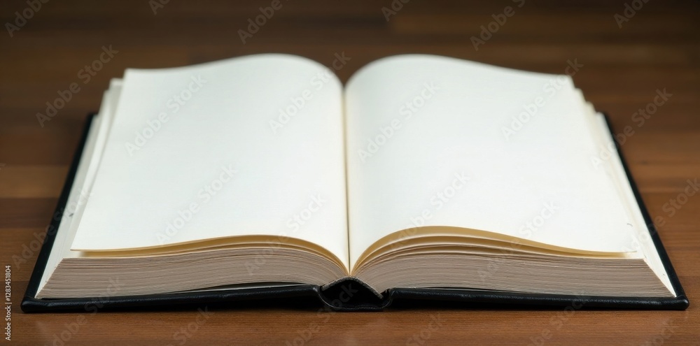 Vertical stack of blank paper pages in a wooden photo album , portfolio, sketchbook Vertical stack of blank paper pages in a wooden photo album , portfolio, sketchbook