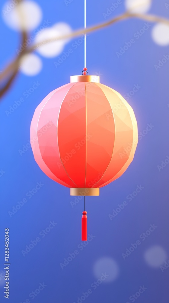 Obraz premium Festive Lantern Festival Scene: 3D Cartoon Illustration of Red Chinese Lanterns in Ancient Architecture Corner. Hand-drawn Style with Joyful Red Hues on Light Background. Premium Quality Design for Po