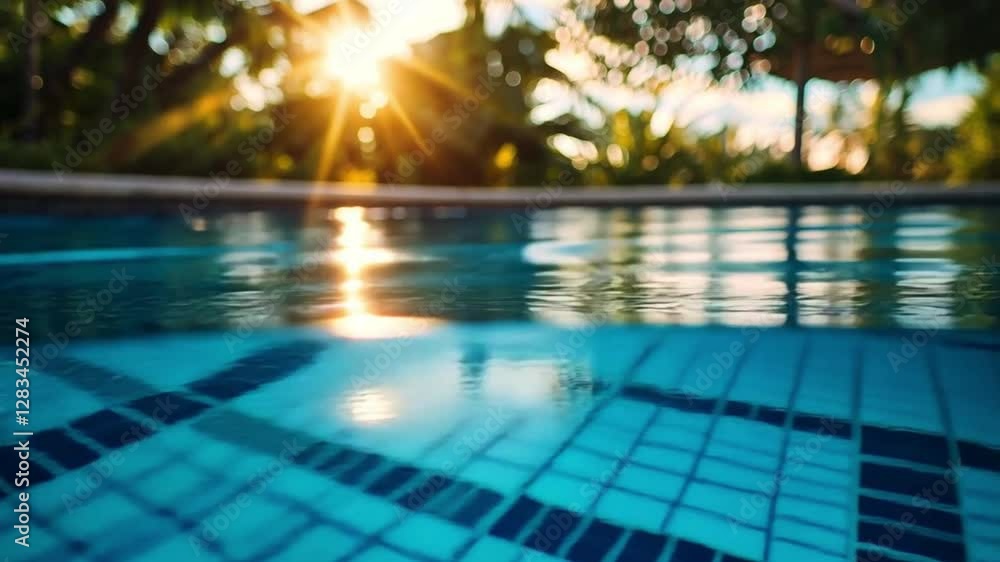 close up of water surface in swimming pool with blue water at sunset close up of water surface in swimming pool with blue water at sunset