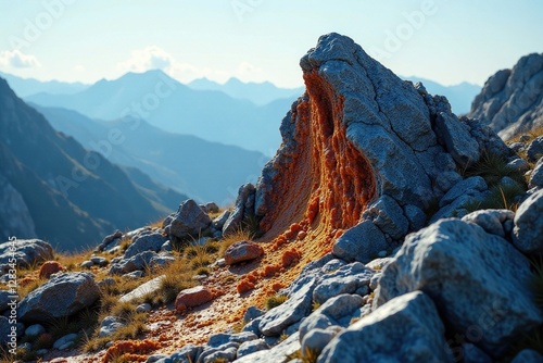 Intrusive granite outcrop with visible urtite, natural wonders, landscape photography, rocky terrain photo