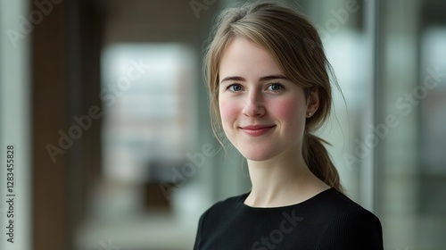 Free Download Happy relaxed confident young businesswoman, smiling gently, head and shoulders portrait - GFXLoad