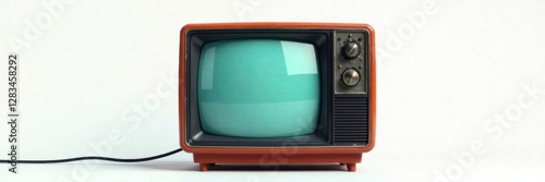 Distressed retro television on white background with static noise and worn-out components, electronics, old tv