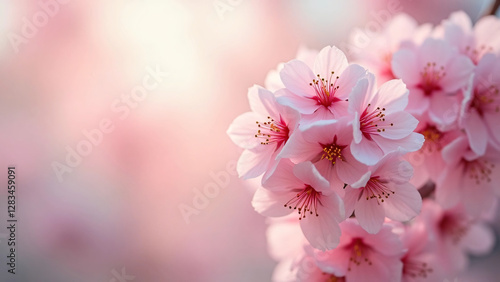 Close-up of pink cerry blossoms in spring light