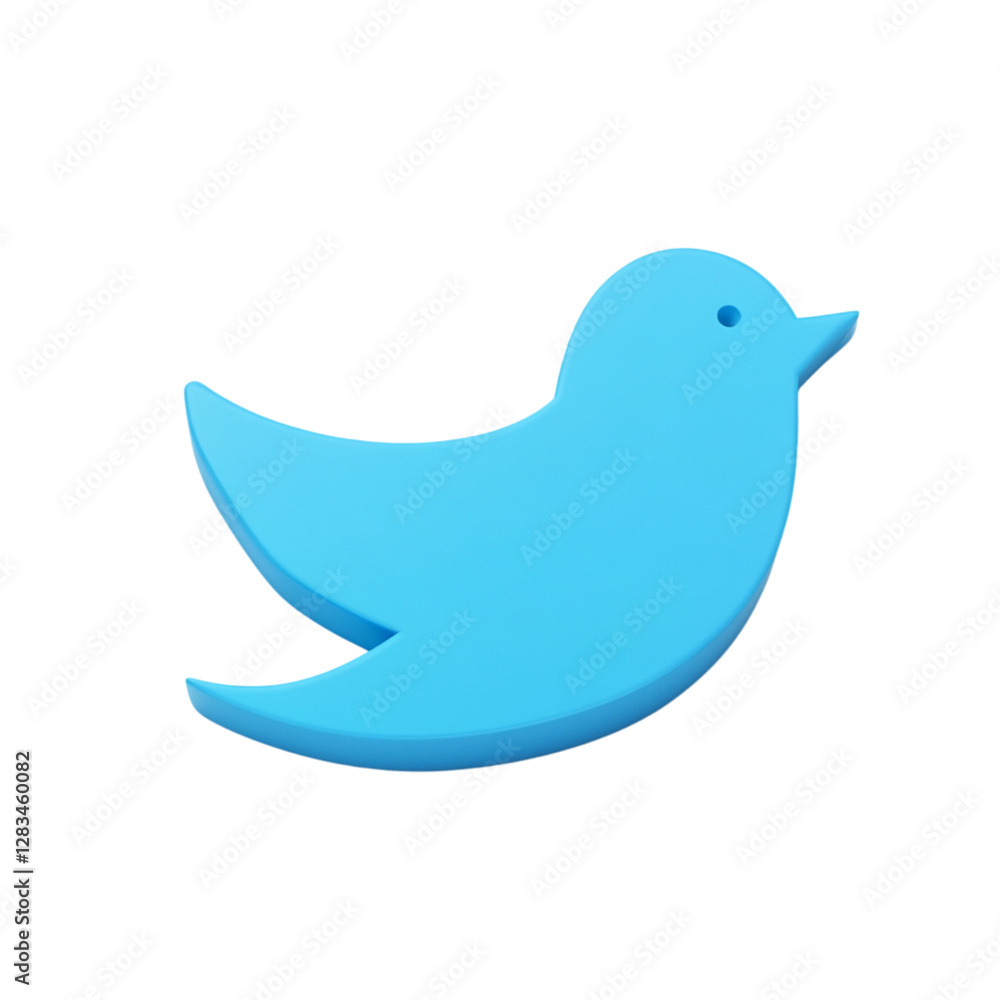 Simple Flat Twitter Bird Icon in Sky Blue Isolated on Transparent Background
