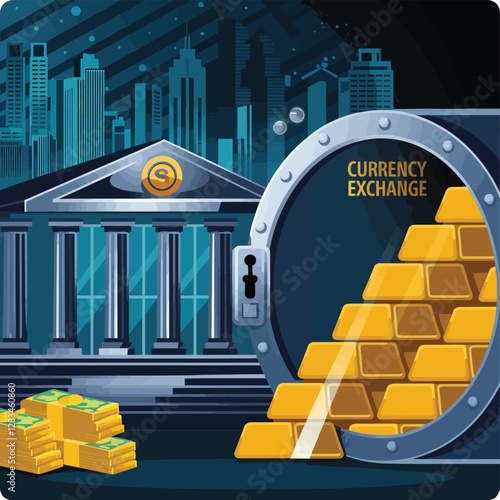 vector colorful economy trading graph cash money linked with curved dash line over the world bank