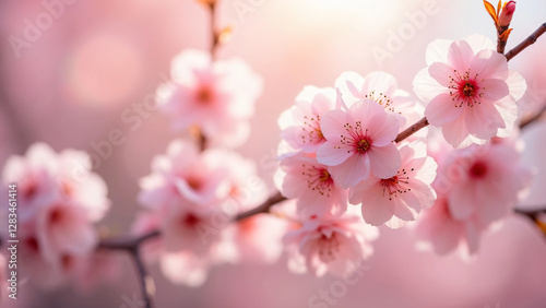 Close-up of pink cerry blossoms in spring light