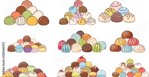piled up colorful truffles illustration set