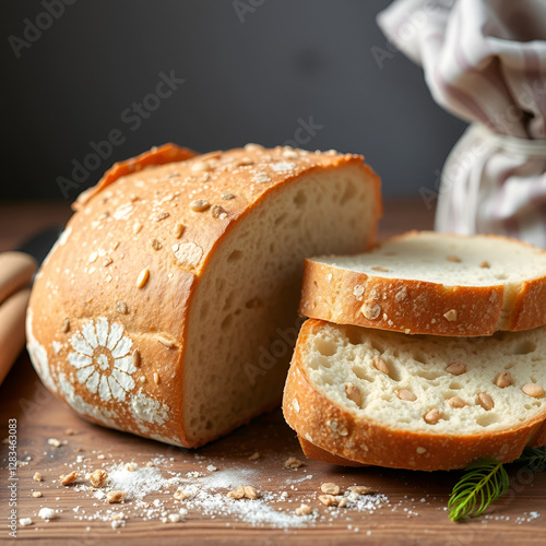 Artisanal bread is a bread that only has three ingredients, it is a differentiated characteristic of industrialized bread, whose list of ingredients can have an addition of hydrogenated ingredients an photo