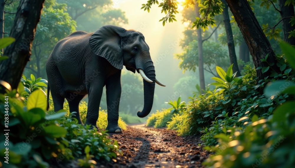 Fototapeta premium Elephant's massive footprints in the jungle , nature, jungle, Elephant