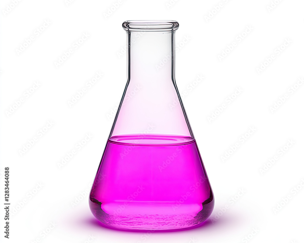 Laboratory flask with pink liquid on white background. Laboratory flask with pink liquid on white background.