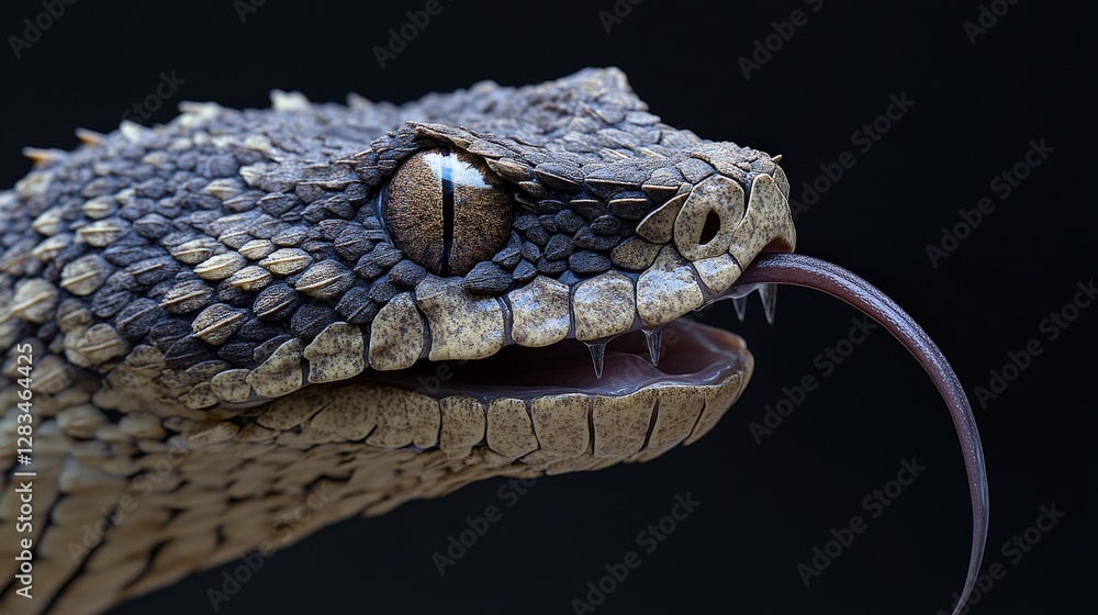 Obraz premium Close-Up of a Textured Snake with Distinctive Features and Tongue