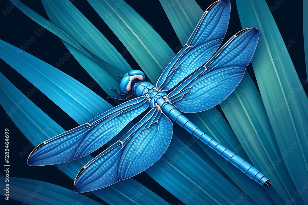 Vibrant blue dragonfly amidst teal grass Vibrant blue dragonfly amidst teal grass