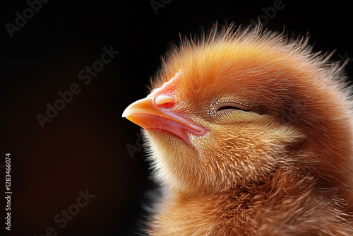 portrait of a happy little chicken head, isolated on a black background