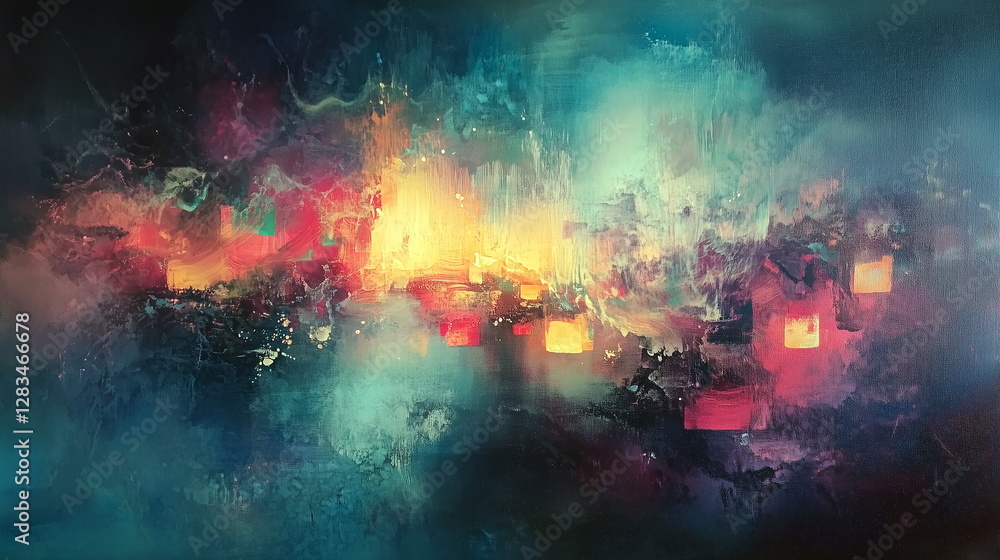 Fototapeta premium Luminous Geometric Shapes in Cosmic Haze Abstract Fusion