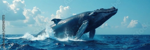 enormous whale figure rising out of the ocean waves, whale, wildlife, nature