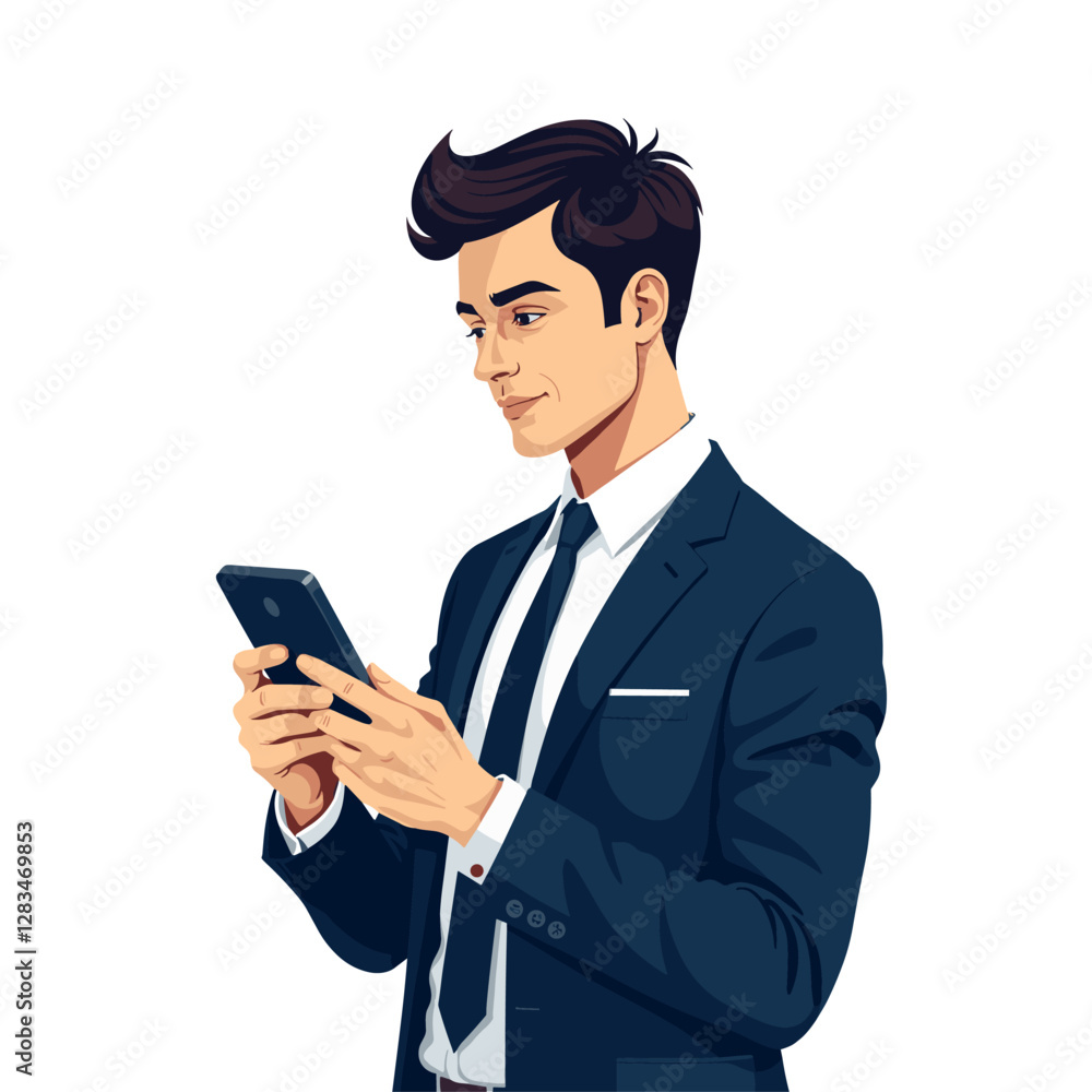 Confident Businessman Checking Smartphone in Suit Confident Businessman Checking Smartphone in Suit