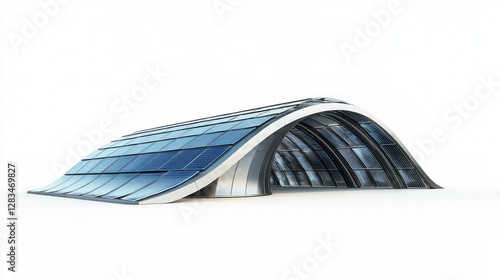 Modern Architectural Marvel: A unique and stylish contemporary building with a curved roof, constructed from glass and steel, creating a stunning architectural design.