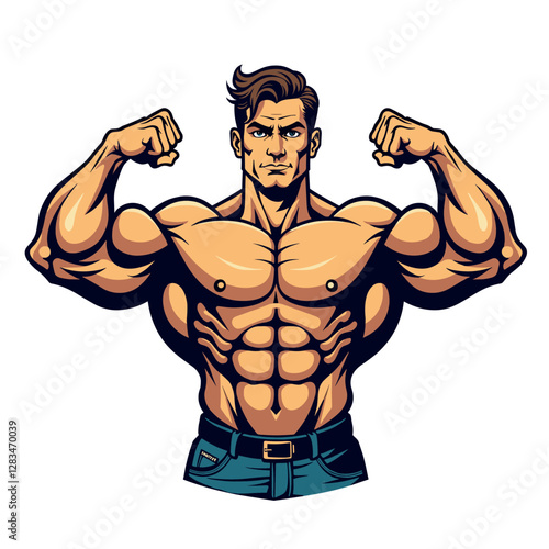 Muscular Bodybuilder Flexing Biceps Illustration