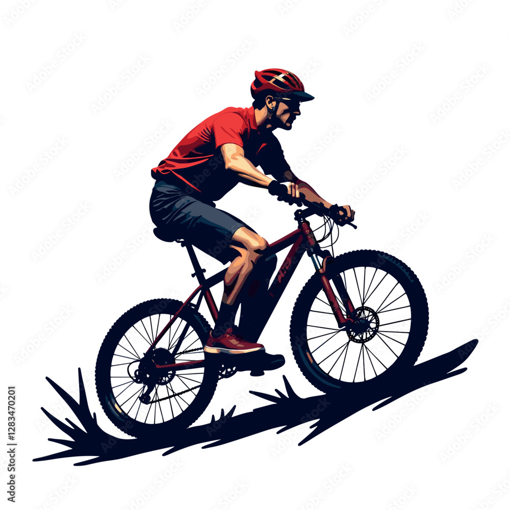 Naklejka premium Extreme Mountain Biker Riding on Rugged Trail