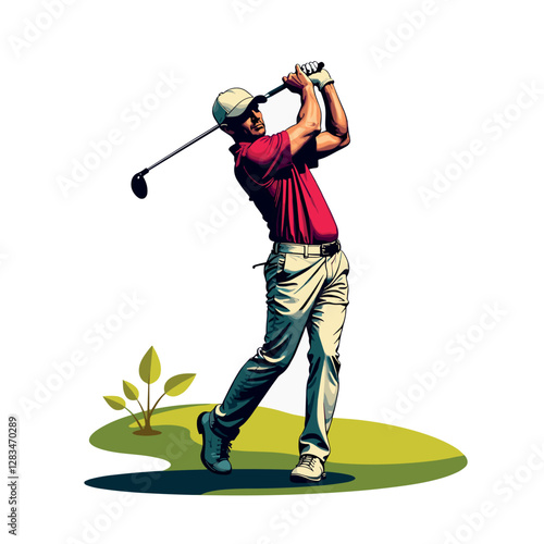 Professional Golfer Swinging Club Illustration