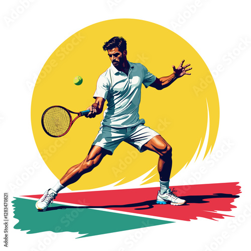 Tennis Player in Action Hitting Forehand Shot
