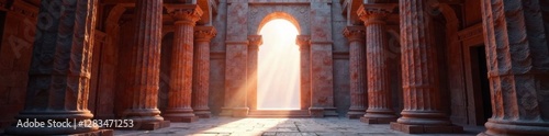 Ethereal light pours through ancient temple windows  mystic  light  temple