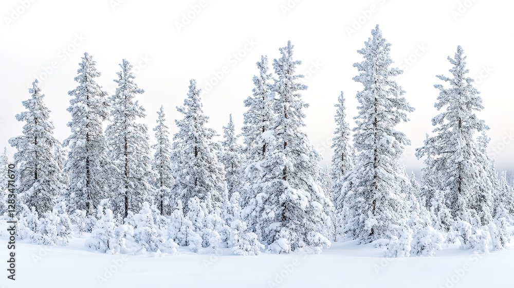 Naklejka premium Snowy forest in Lapland, a serene winter wonderland of tranquility and purity