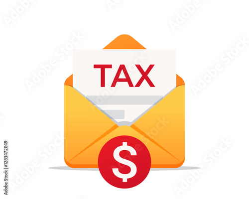 Envelope with Tax Document. Tax letter. Tax mail. Vector illustration.