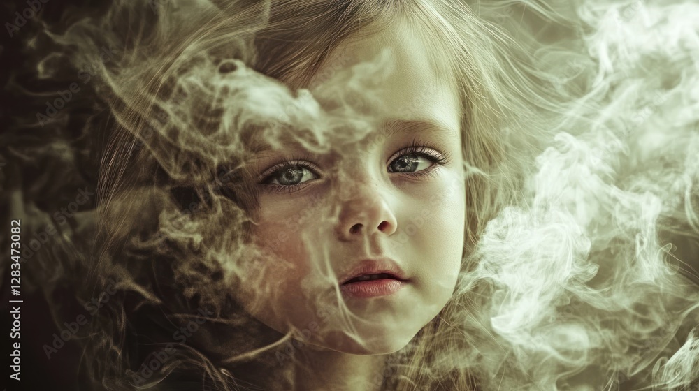 Fototapeta premium Ethereal portrait of a girl amidst swirling smoke