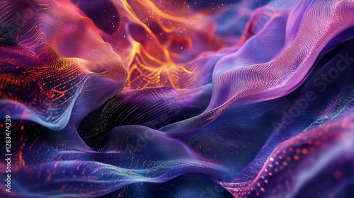 Futuristic tapestry of organic textures and digital grids