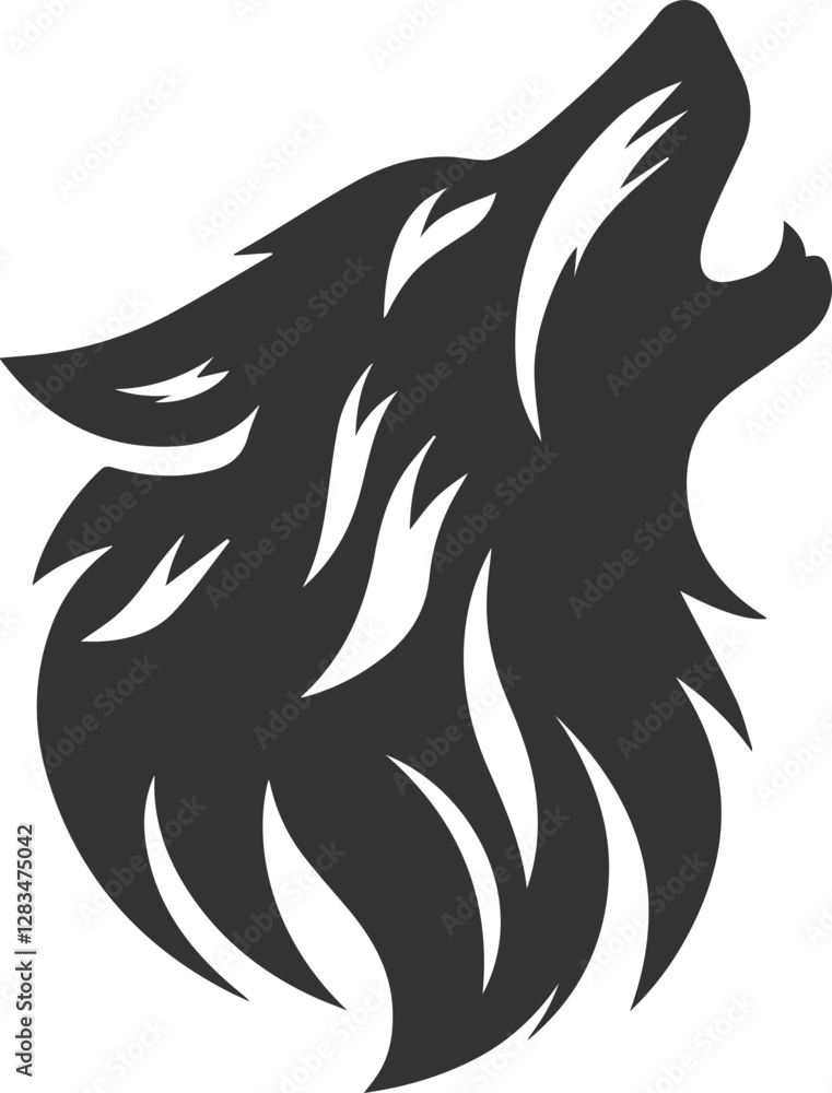 Obraz premium A wolf howling with its eyes closed vector animal silhouette