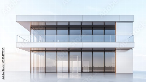 Obraz na płótnie Modern Architectural Marvel: A sleek, contemporary architectural design of a modern building with expansive glass facades and clean lines, capturing the essence of modern living and minimalist design. w salonie