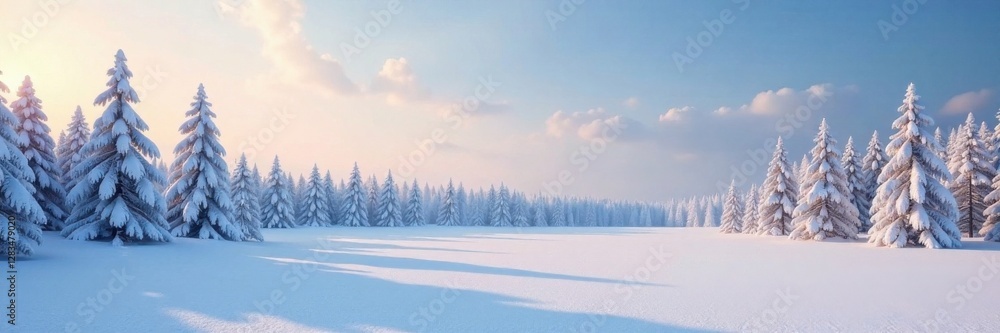 Serene winter landscape with vast open space and snow-covered trees , snow, serene Serene winter landscape with vast open space and snow-covered trees , snow, serene