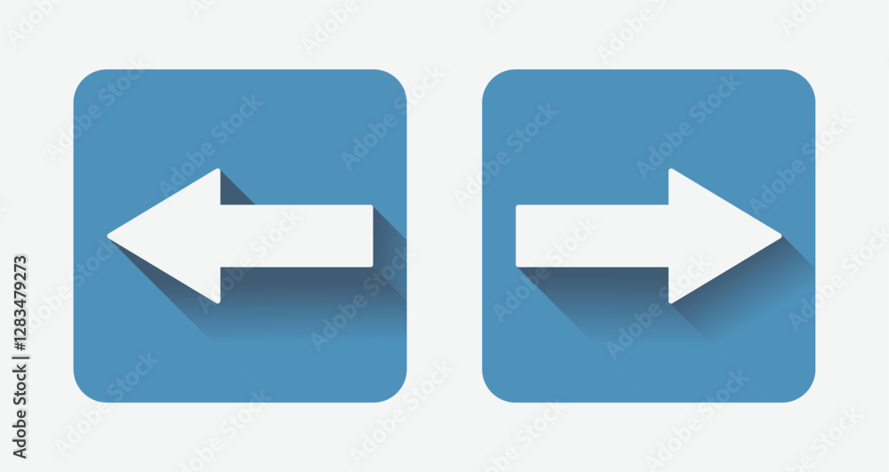 Collection of vector icons of left and right pointing arrows with shadows in flat style. Vector illustration Collection of vector icons of left and right pointing arrows with shadows in flat style. Vector illustration