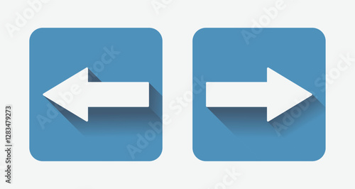 Collection of vector icons of left and right pointing arrows with shadows in flat style. Vector illustration