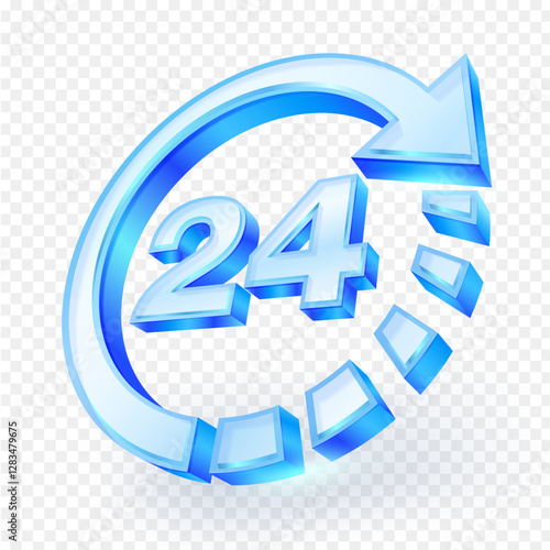 24 hours glass arrow icon. Delivery all day business and service. isolated on transparent background. 3D vector illustration.
