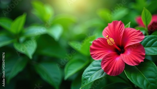 Wallpaper Mural Exotic hibiscus flowers in lush green tropical foliage , Nature, Garden, Botanical Torontodigital.ca