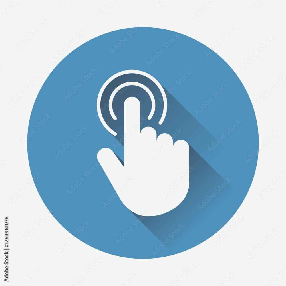 Single icon of computer mouse pointer cursor on isolated blue background. Clicking the cursor. Hand click. Pointing hand click icon. Click the cursor. Fingerprint symbol. Vector illustration Single icon of computer mouse pointer cursor on isolated blue background. Clicking the cursor. Hand click. Pointing hand click icon. Click the cursor. Fingerprint symbol. Vector illustration