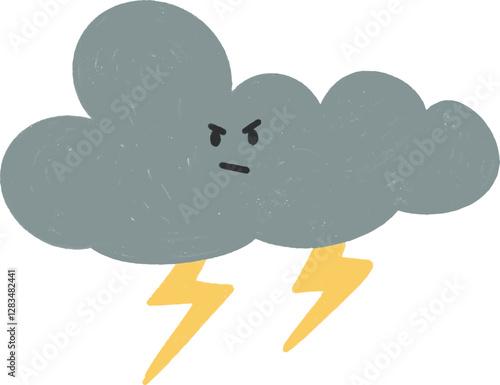 An angry storm cloud with lightning bolts in a cute cartoon style. Perfect for weather and emotion concepts.
